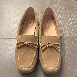 Lands’ End Women’s Size 11 Tan Natural Suede Leather Moccasins Slip On Shoes New